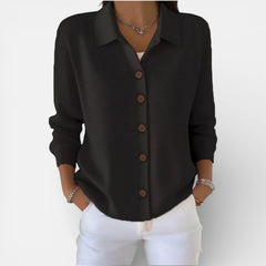 Kelsey Soft Collared Button Blouse in Black
