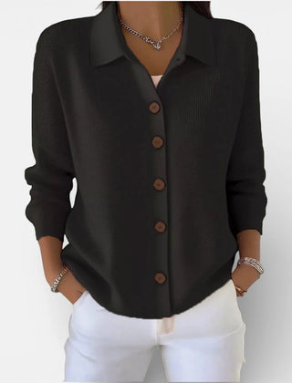 Kelsey Soft Collared Button Blouse in Black