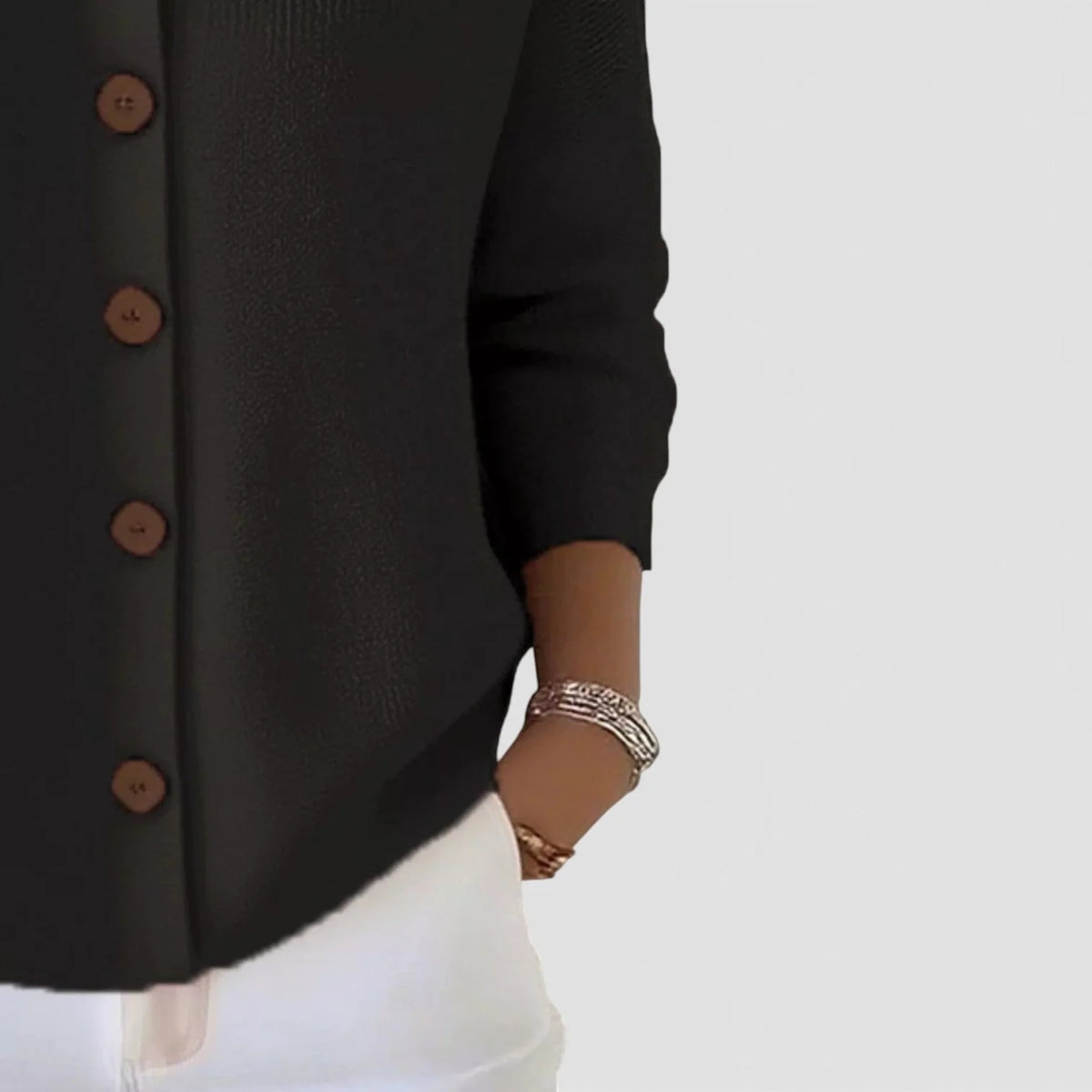 Kelsey Soft Collared Button Blouse in Black