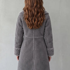 Kirsten Plush-Trim Long Coat in Grey