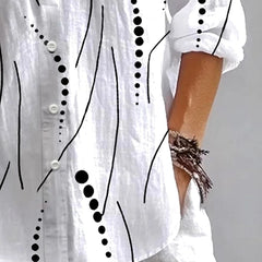 Kristen Abstract Line Print Button Shirt in White