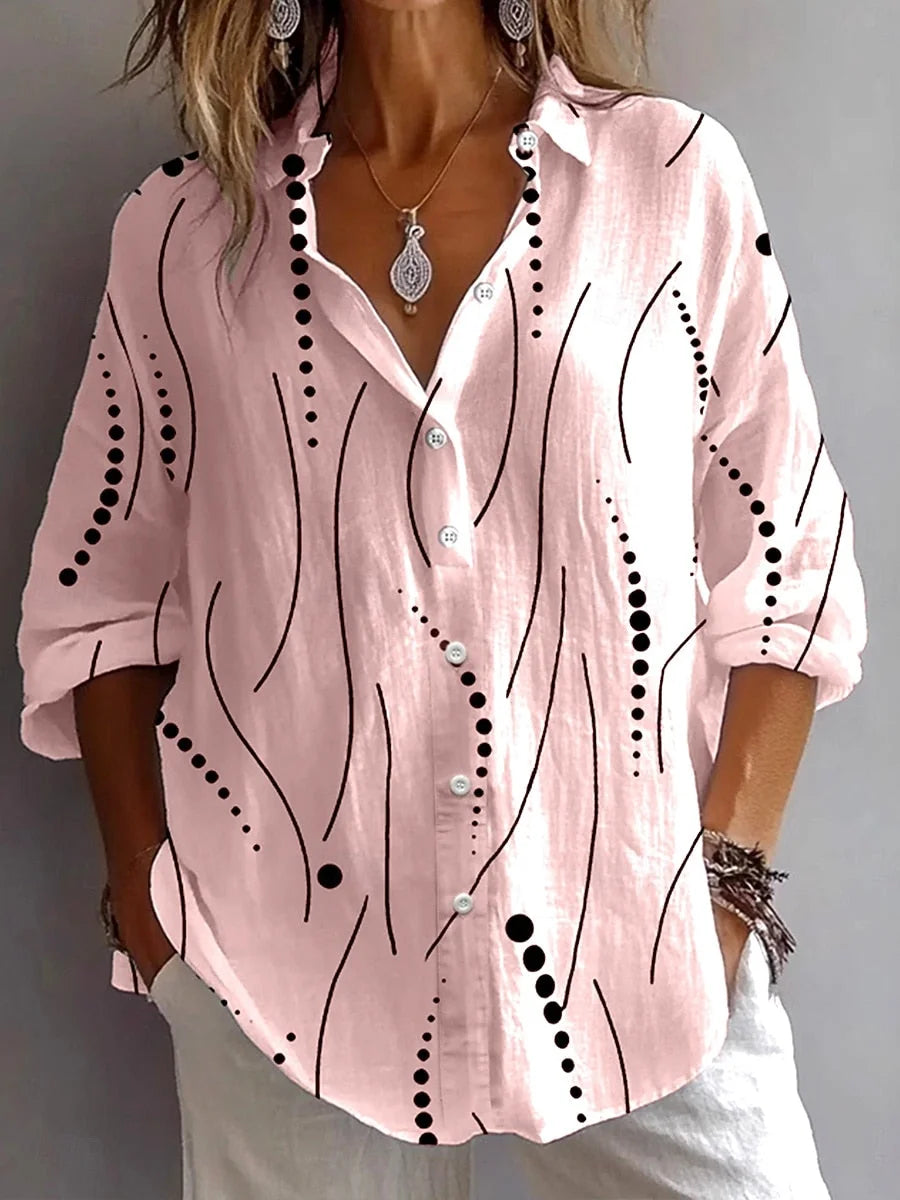 Kristen Abstract Line Print Button Shirt in Pink