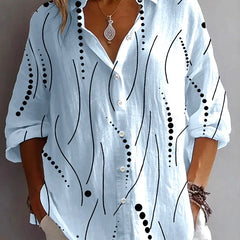 Kristen Abstract Line Print Button Shirt in Light Blue
