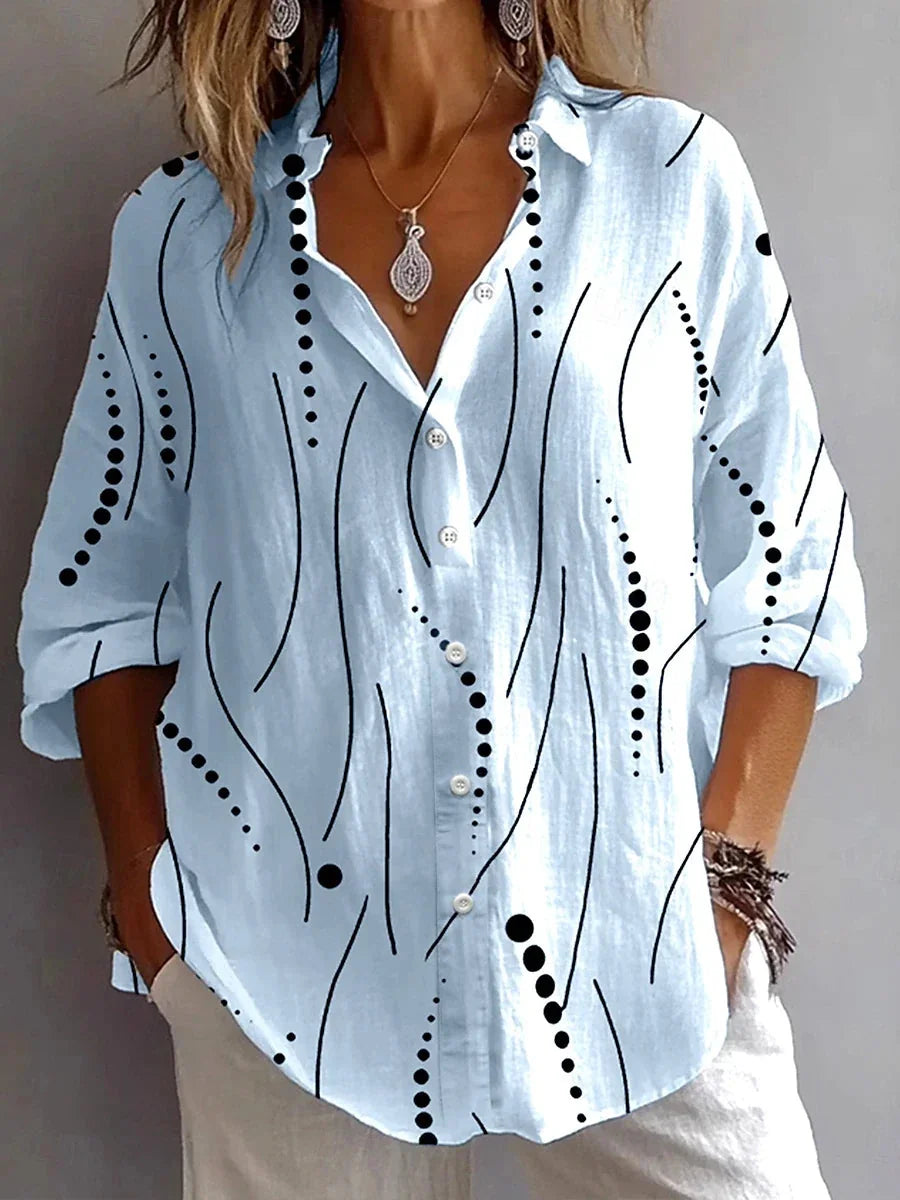 Kristen Abstract Line Print Button Shirt in Light Blue