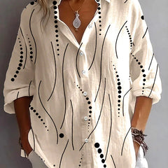 Kristen Abstract Line Print Button Shirt in Beige