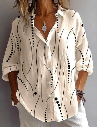Kristen Abstract Line Print Button Shirt in Beige