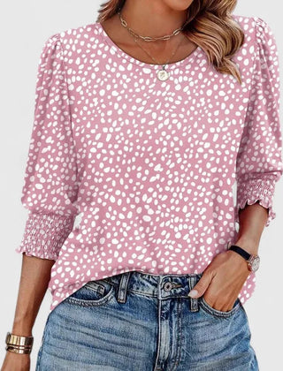 Lana Smocked Cuff Puff Sleeve Blouse in Pink Dot