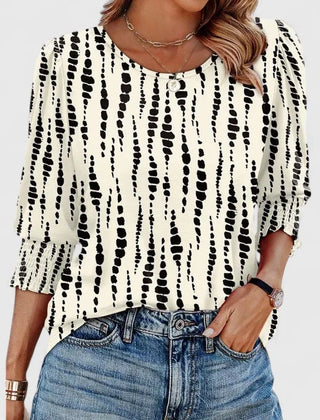 Lana Smocked Cuff Puff Sleeve Blouse in Cream Dot
