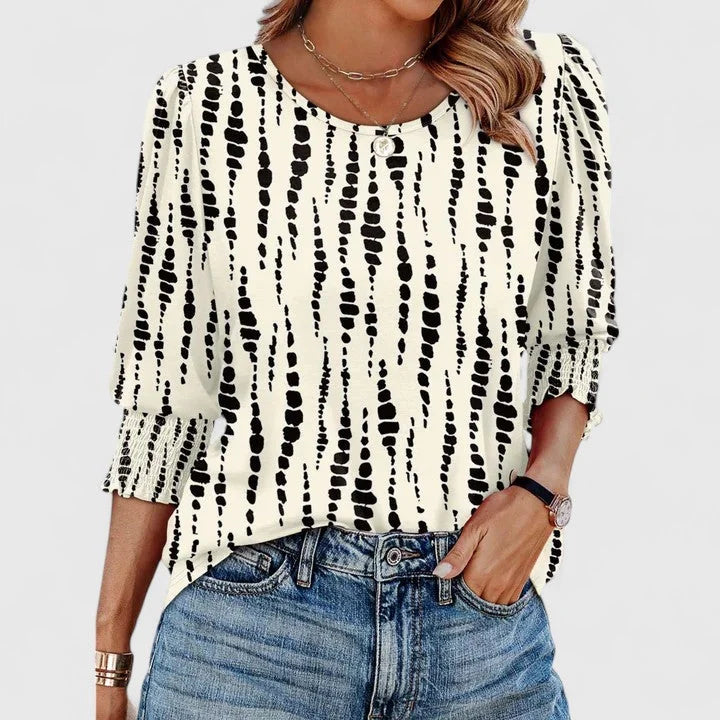 Lana Smocked Cuff Puff Sleeve Blouse in Cream Dot