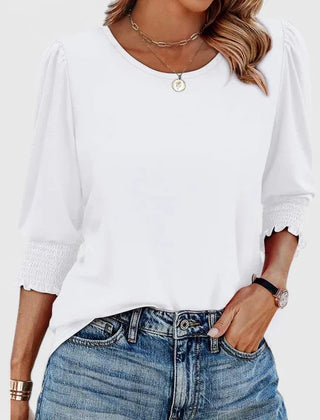 Lana Smocked Cuff Puff Sleeve Blouse in White