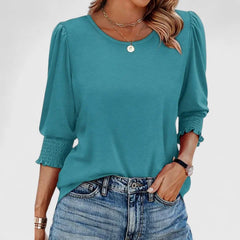 Lana Smocked Cuff Puff Sleeve Blouse in Teal