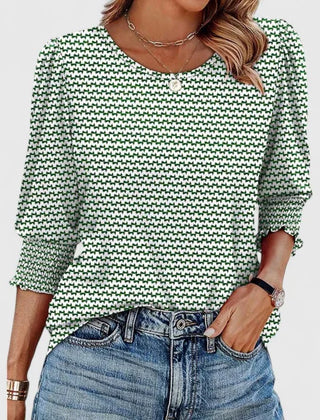Lana Smocked Cuff Puff Sleeve Blouse in Green Print