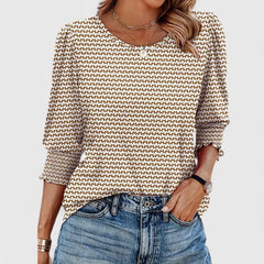 Lana Smocked Cuff Puff Sleeve Blouse in Khaki Print