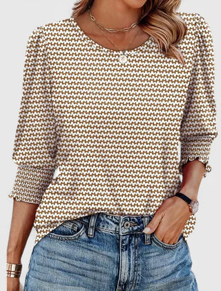 Lana Smocked Cuff Puff Sleeve Blouse in Khaki Print