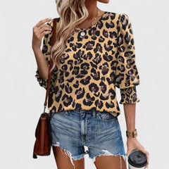 Lana Smocked Cuff Puff Sleeve Blouse in Leopard Brown