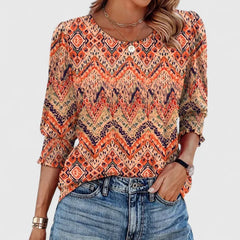 Lana Smocked Cuff Puff Sleeve Blouse in Orange Print