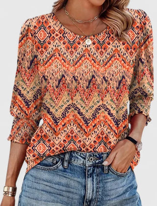 Lana Smocked Cuff Puff Sleeve Blouse in Orange Print