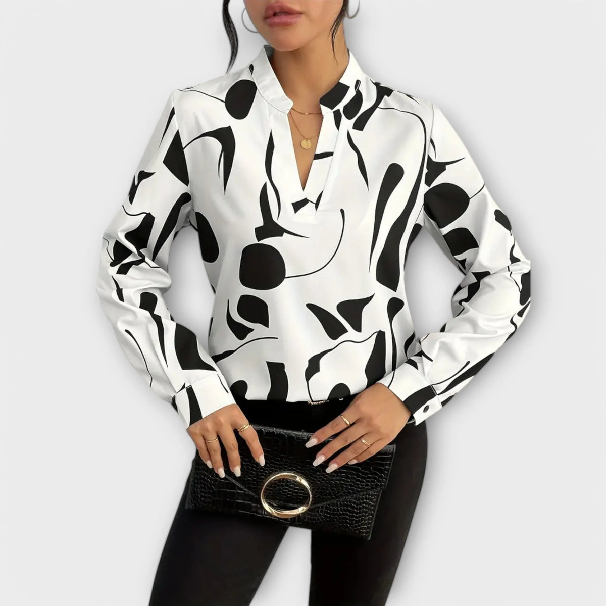 Lara Abstract Print Split Neck Blouse in White