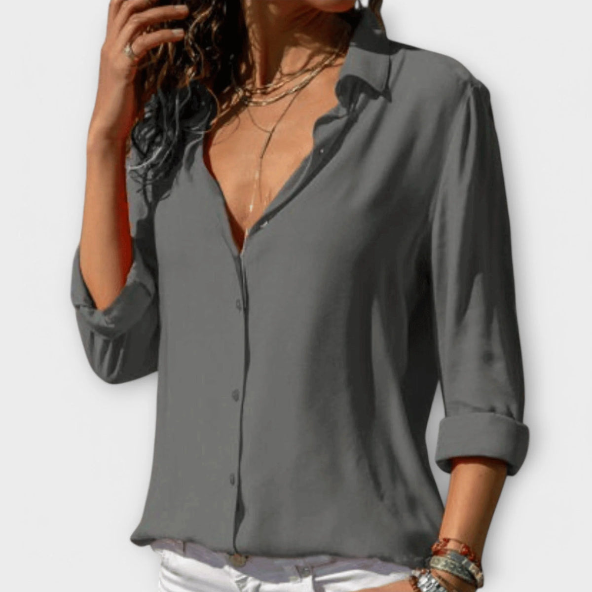 Laura Classic Button-Down Shirt in Grey