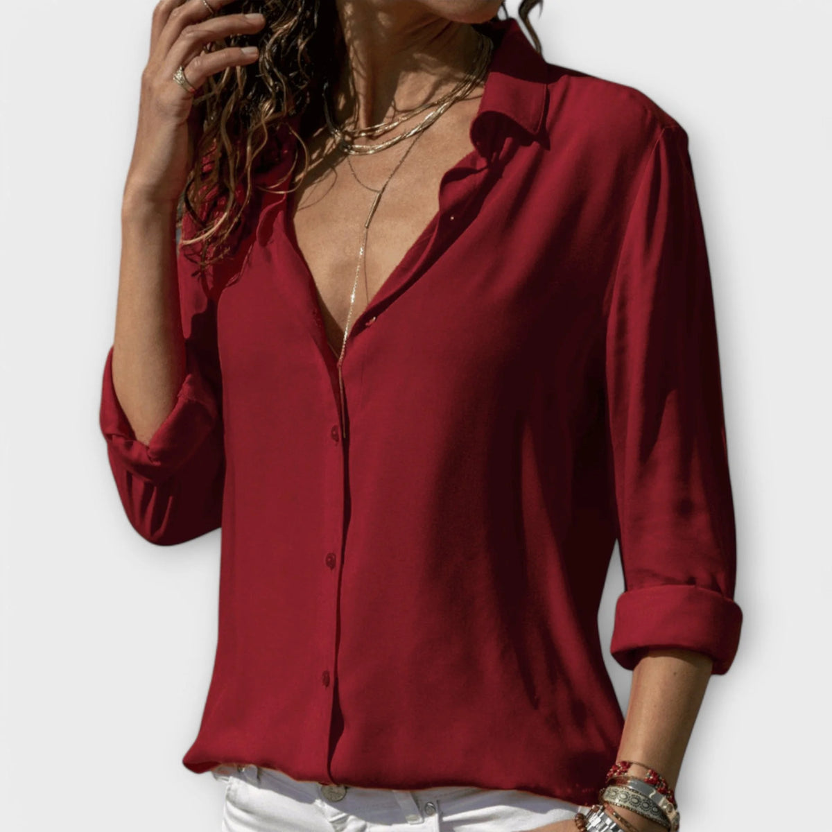Laura Classic Button-Down Shirt in Red