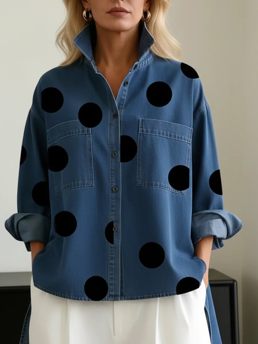 Leah Polka Dot Oversized Shirt in Blue