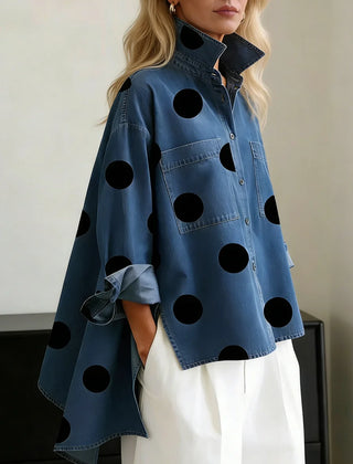 Leah Polka Dot Oversized Shirt in Blue