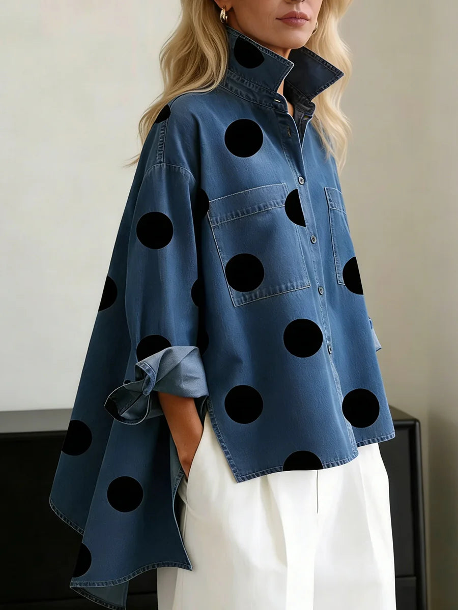Leah Polka Dot Oversized Shirt in Blue