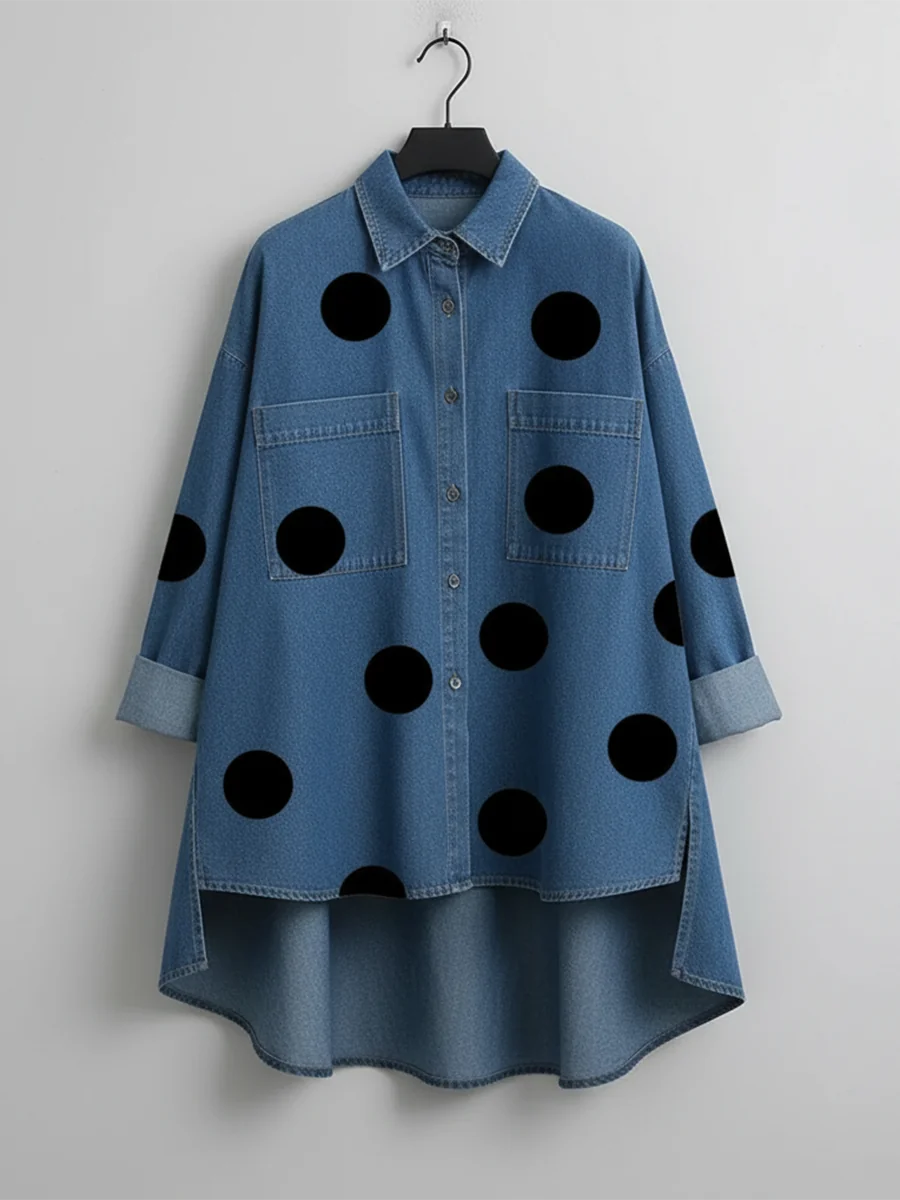 Leah Polka Dot Oversized Shirt in Blue
