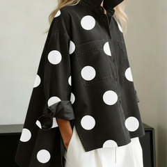 Leah Polka Dot Oversized Shirt in Black
