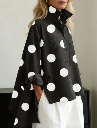 Leah Polka Dot Oversized Shirt in Black