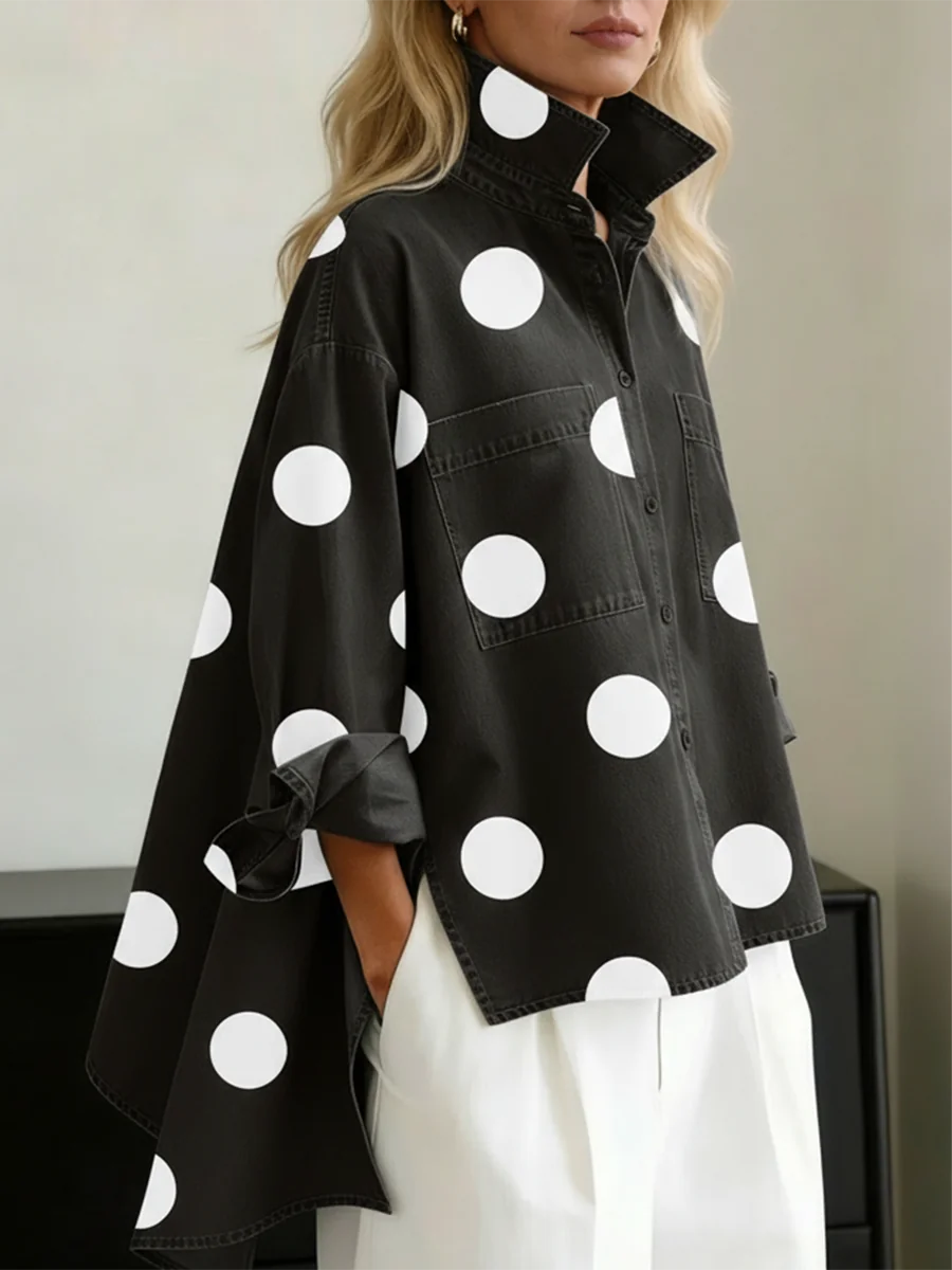 Leah Polka Dot Oversized Shirt in Black