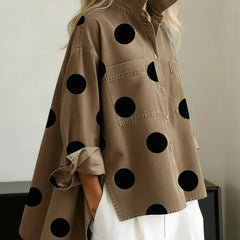 Leah Polka Dot Oversized Shirt in Tan