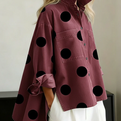 Leah Polka Dot Oversized Shirt in Burgundy