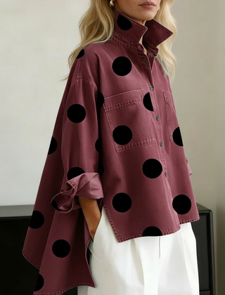 Leah Polka Dot Oversized Shirt in Burgundy