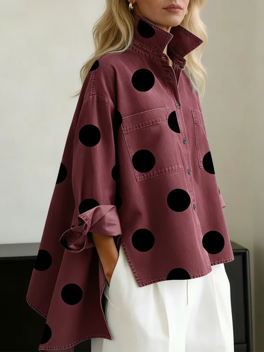Leah Polka Dot Oversized Shirt in Burgundy