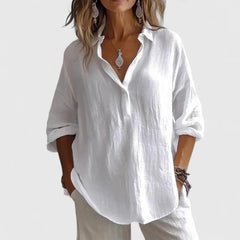 Lena Relaxed Popover Collar Shirt in White