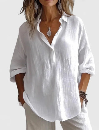 Lena Relaxed Popover Collar Shirt in White