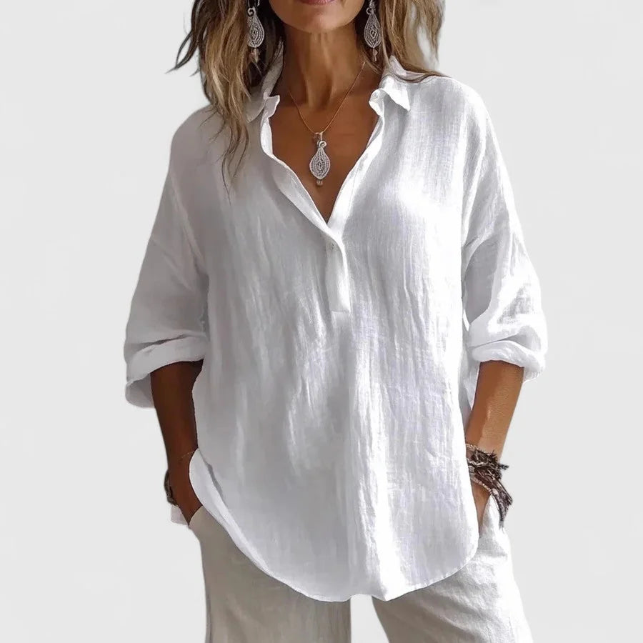 Lena Relaxed Popover Collar Shirt in White