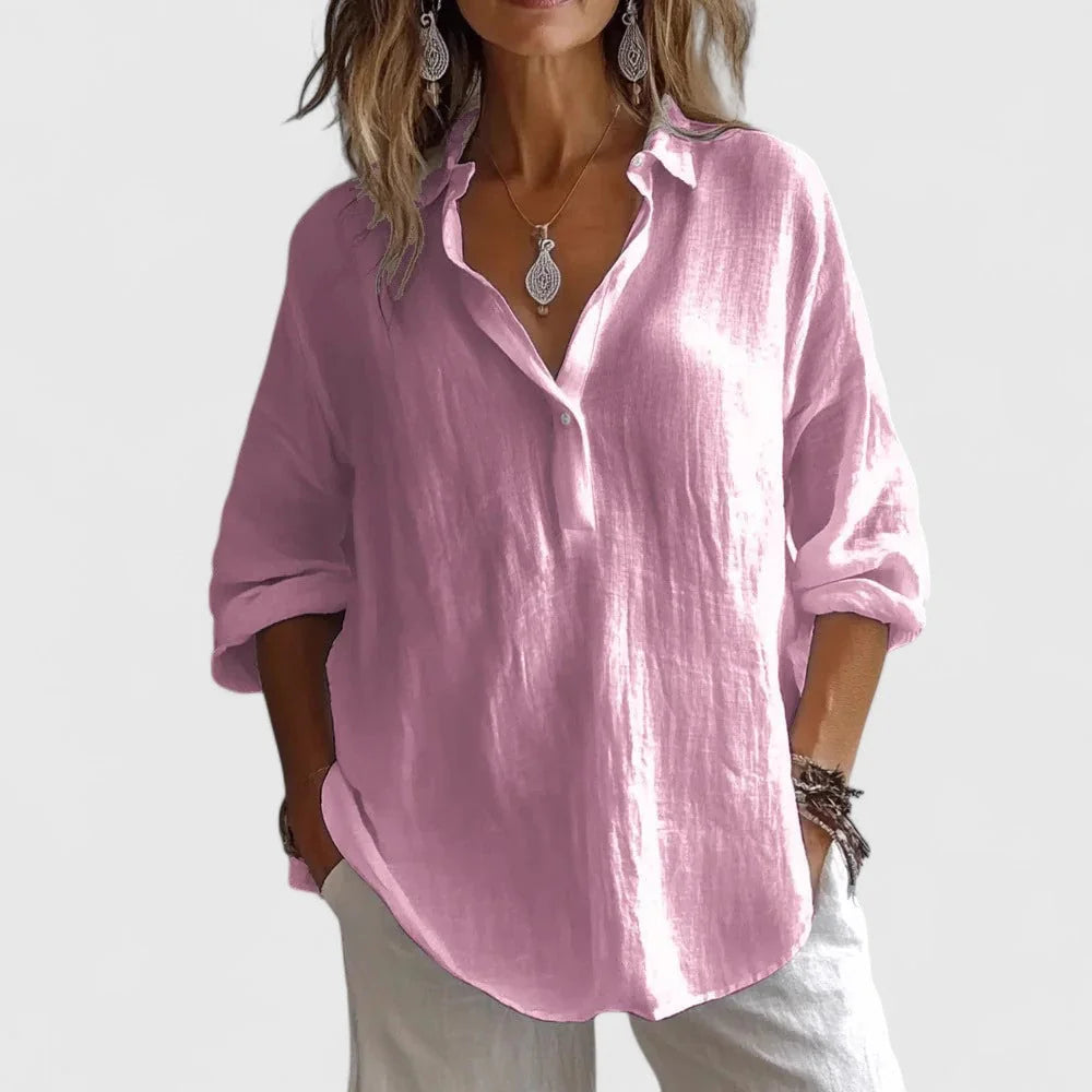 Lena Relaxed Popover Collar Shirt in Pink