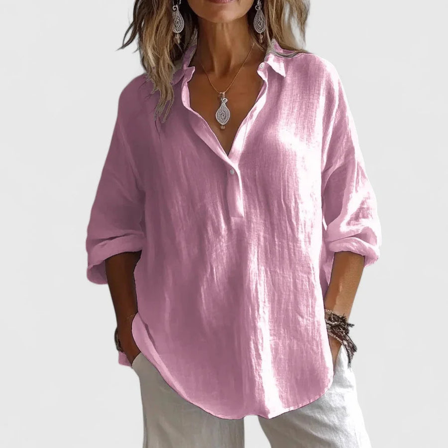 Lena Relaxed Popover Collar Shirt in Pink