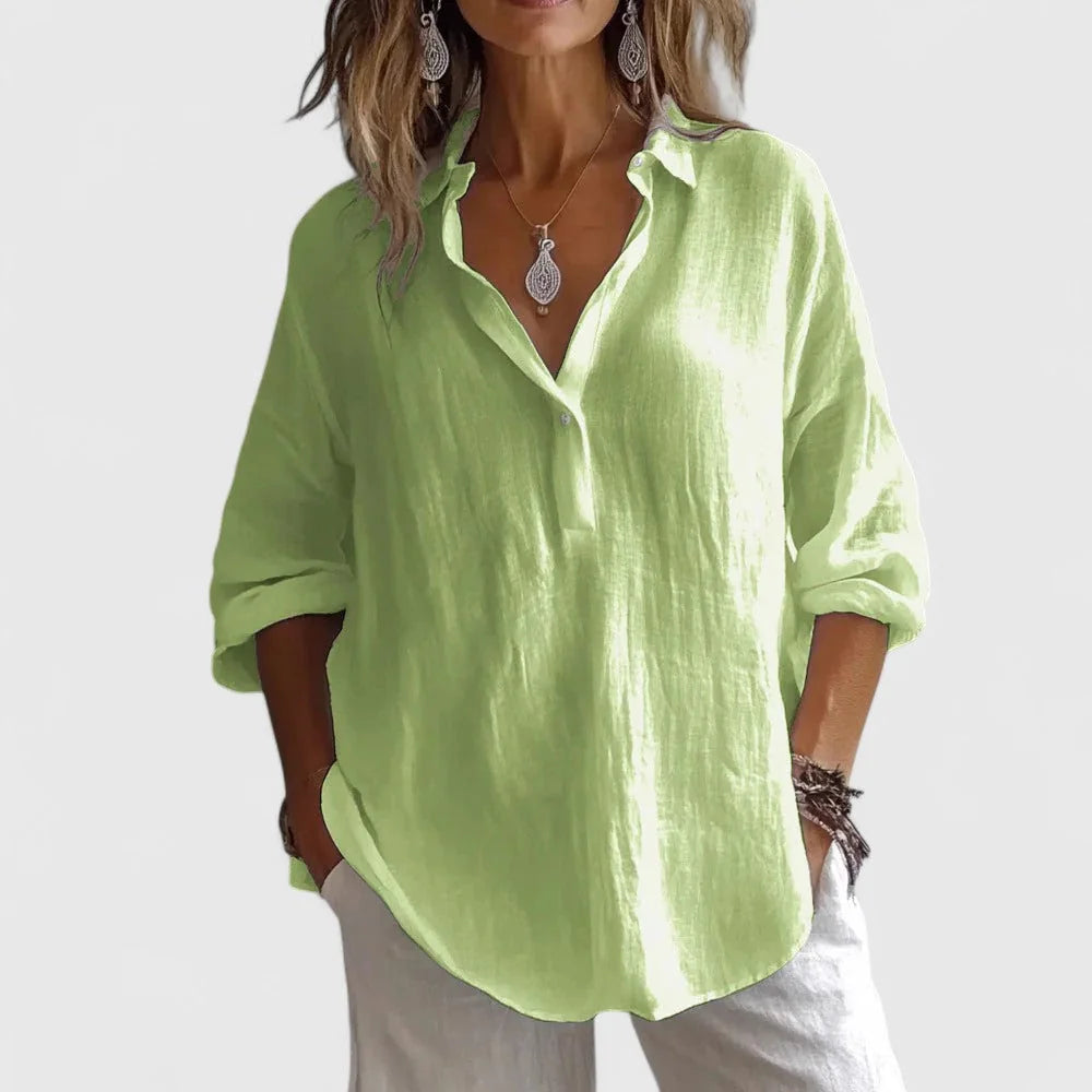 Lena Relaxed Popover Collar Shirt in Light Green