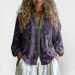 Leslie Embroidered Trim Boho Blouse in Purple