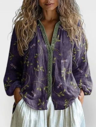 Leslie Embroidered Trim Boho Blouse in Purple