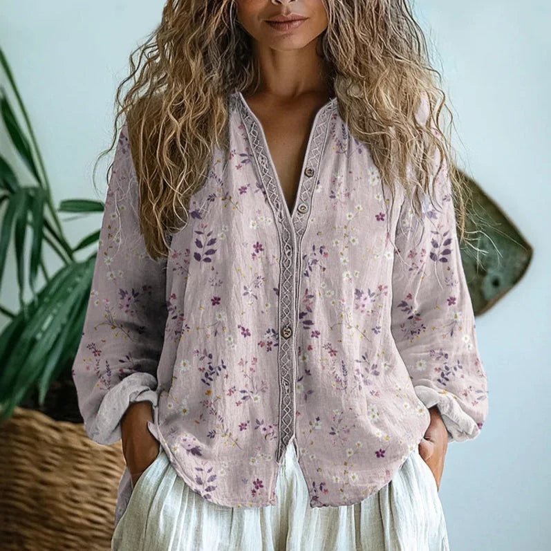 Leslie Embroidered Trim Boho Blouse in Pink