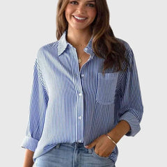 Linda Pinstripe Two-Tone Shirt in Blue