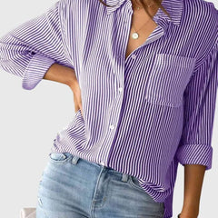Linda Pinstripe Two-Tone Shirt in Purple
