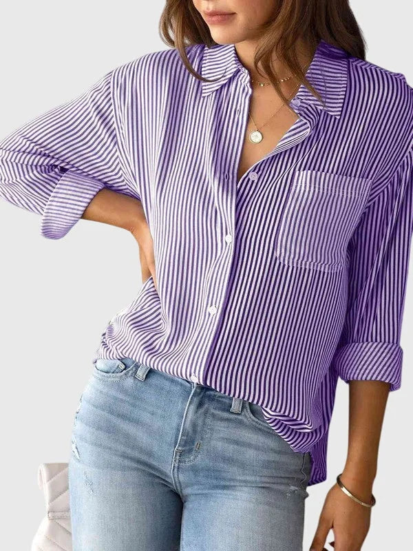Linda Pinstripe Two-Tone Shirt in Purple