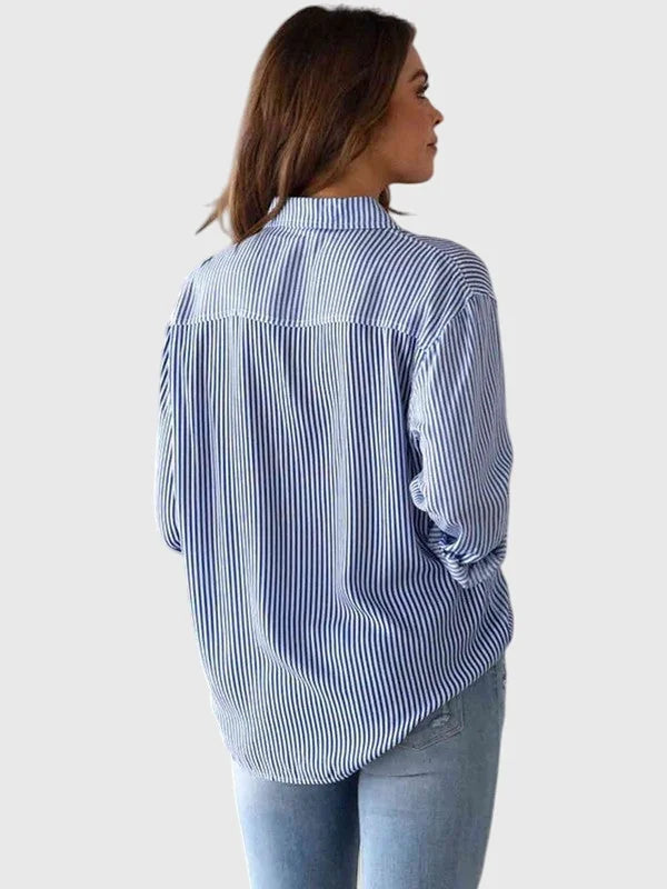 Linda Pinstripe Two-Tone Shirt in Blue