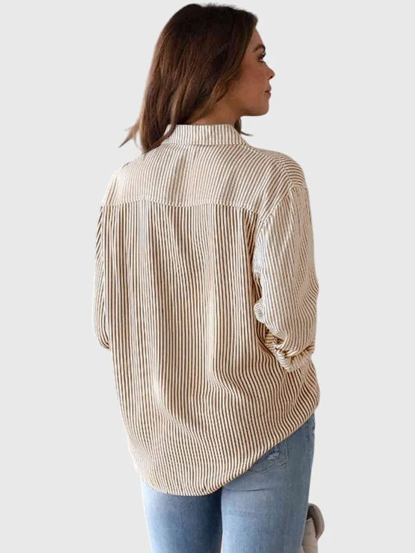 Linda Pinstripe Two-Tone Shirt in Sand