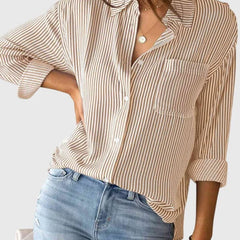 Linda Pinstripe Two-Tone Shirt in Sand
